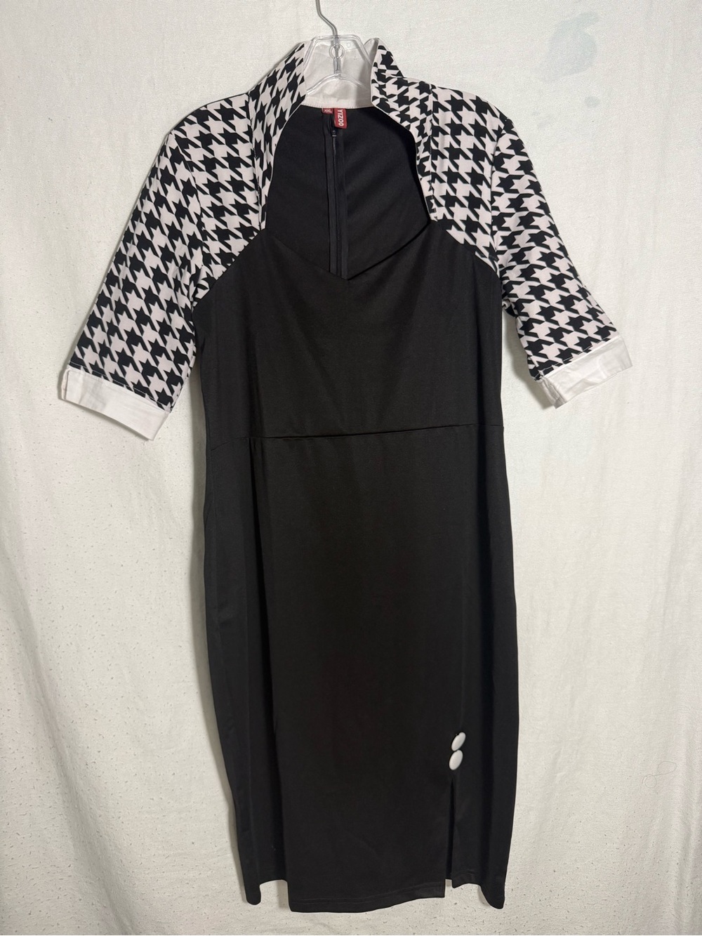 Yizoo Black Dress with Black-and-White Houndstooth Accents